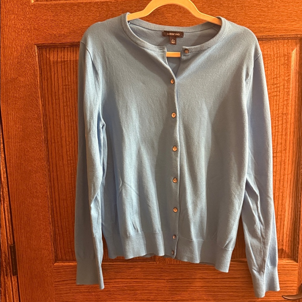 Lands' End Blue Knit Cardigan Large 14/16